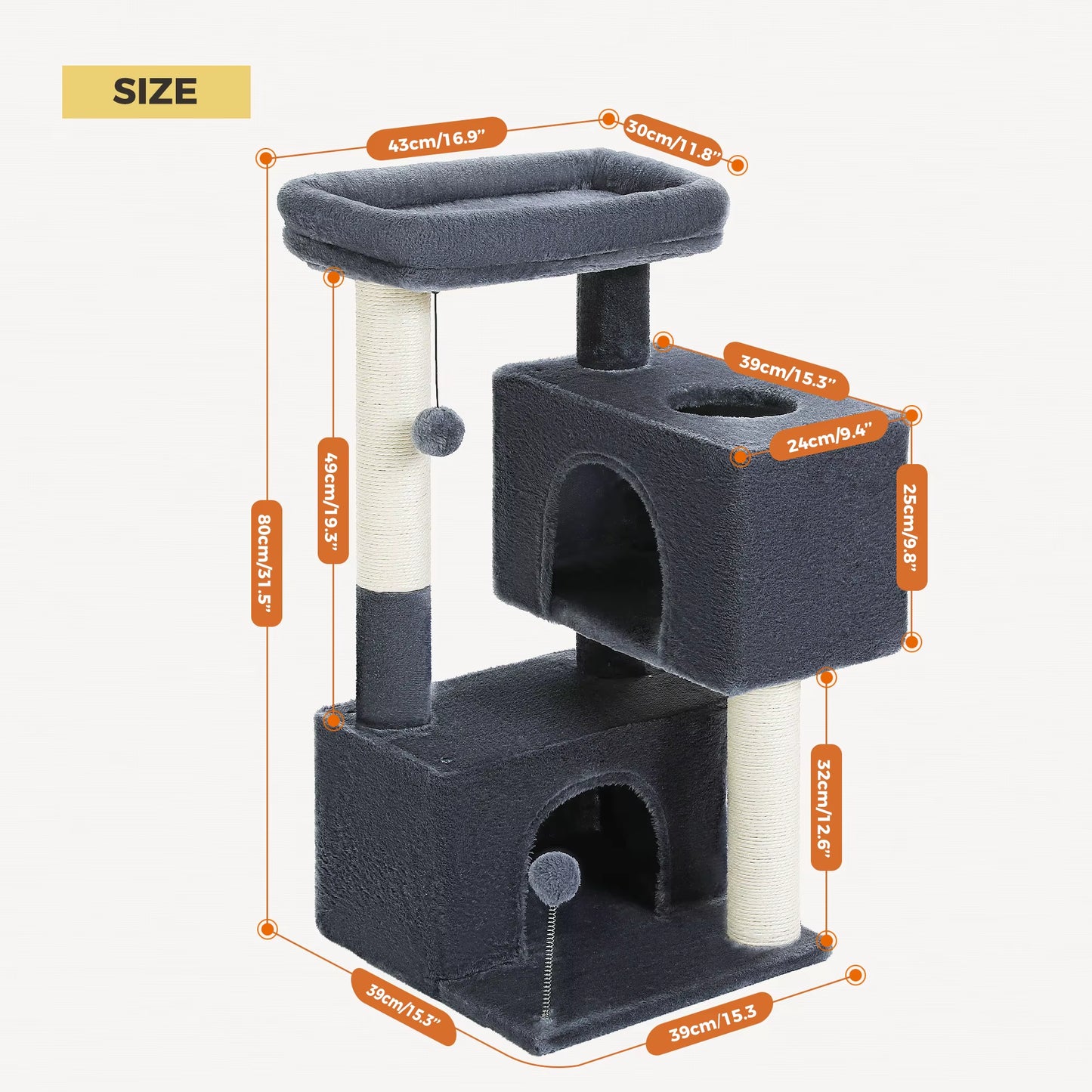 Cat Tree for Large Cats Cat Tower for Indoor Cats up to 10Kg with 2 Large Condos Cat Scratching Posts and Large Cat Perch