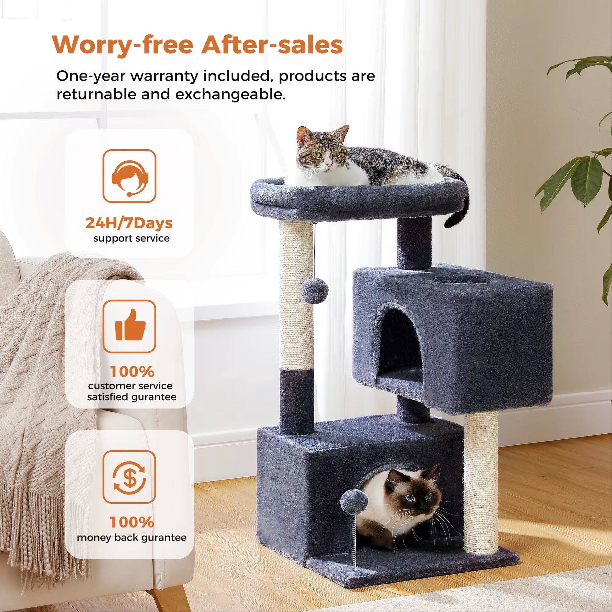 Cat Tree for Large Cats Cat Tower for Indoor Cats up to 10Kg with 2 Large Condos Cat Scratching Posts and Large Cat Perch